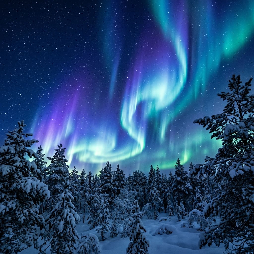 Aurores boréales en Laponie